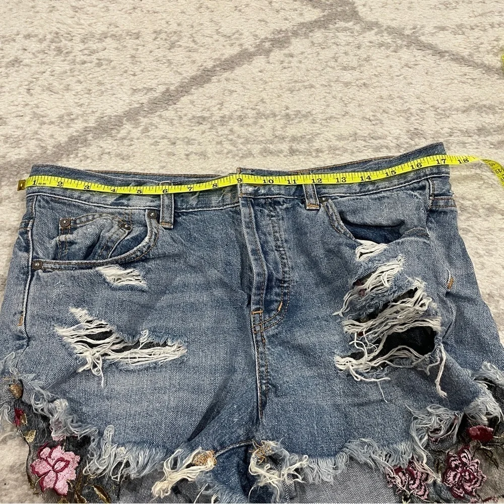 Free People Floral Lace Button Fly Jean Shorts